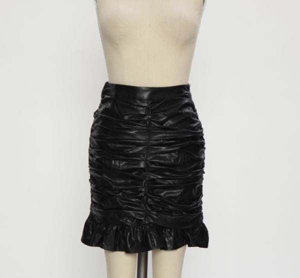 Faux Leather Ruched Mini Skirt