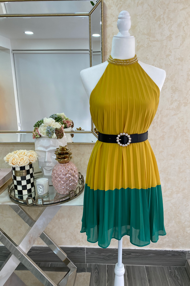 Halter Pleated Mini Dress