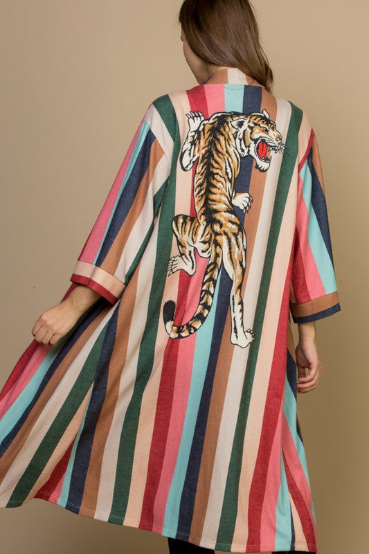 Stripe Tiger Printed Winter Kimono