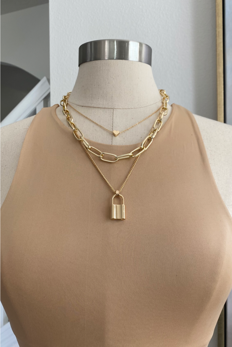 Gold Padlock Pendant Necklace