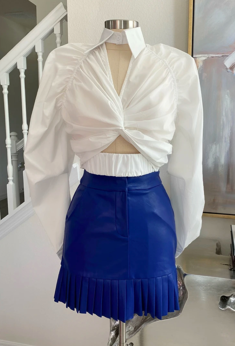 Royal Blue Leather Skirt