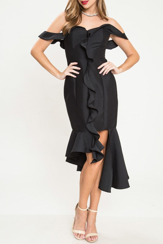 Lady In Black Ruffled Dress