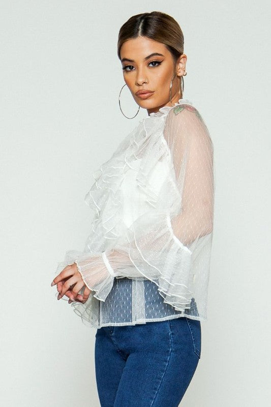 Lace long sleeves top with ruffles
