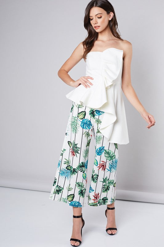 Victoria Ruffle Strapless Top Flame Red White
