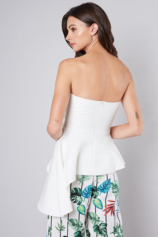 Victoria Ruffle Strapless Top Flame Red White