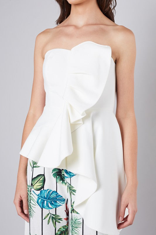 Victoria Ruffle Strapless Top Flame Red White