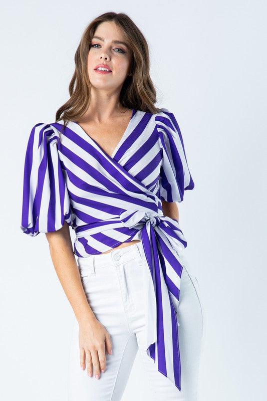 Victoria Stripped Wrap Top
