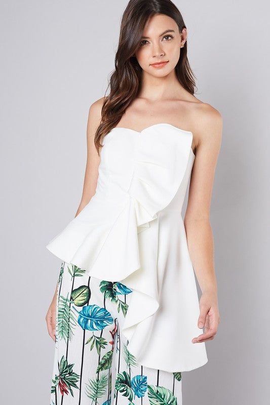 Victoria Ruffle Strapless Top Flame Red White