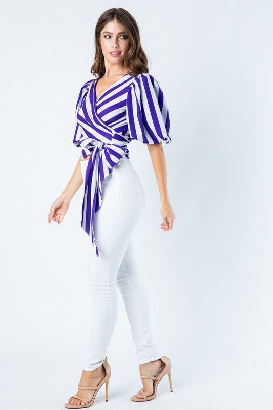 Victoria Stripped Wrap Top