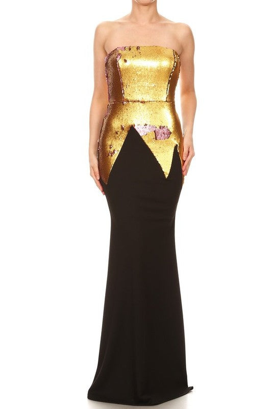 Golden Strapless Maxi Dress