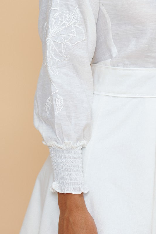 White long sleeve flowy Dress Raw Linen
