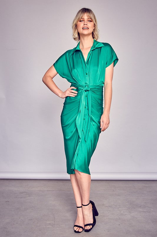 Introducing Fall Collection Emerald Satin Midi Dress