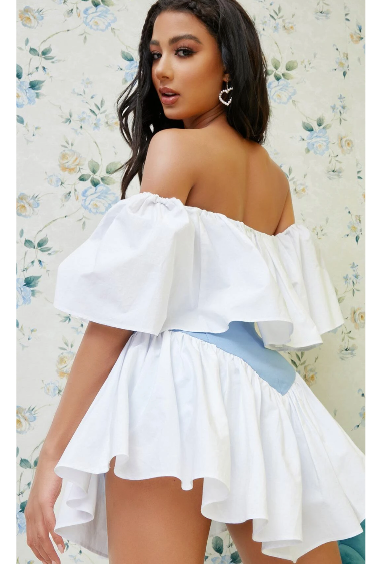 Ready In A Ruched Off Shoulder Mini Dress