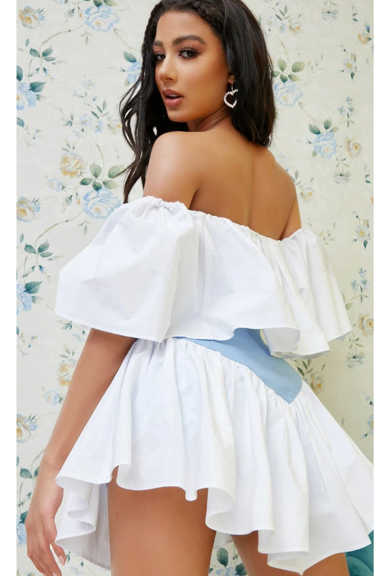 Queen Of Brunch Elegant Ruffle Of Shoulder Mini Dress District Runway Queen Of Brunch Elegant Ruffle Of Shoulder Mini Dress District Runway