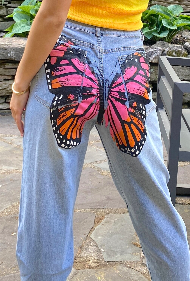 Kiss My Back Butterfly Booty Denim Pants