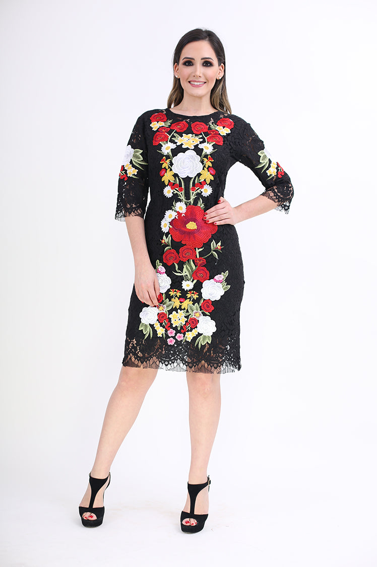 Dinner In Florence Embroidery Autumn Midi Dress