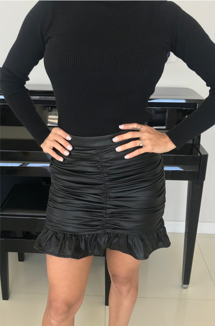 Faux Leather Ruched Mini Skirt