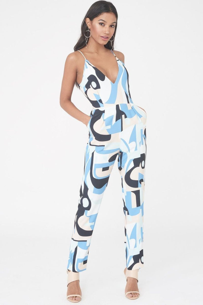 BLUE ABSTRACT JUMPSUIT