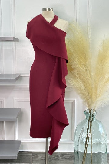 Burgundy Christmas Frill Midi Dress District Runway Burgundy Christmas Frill Midi Dress District Runway