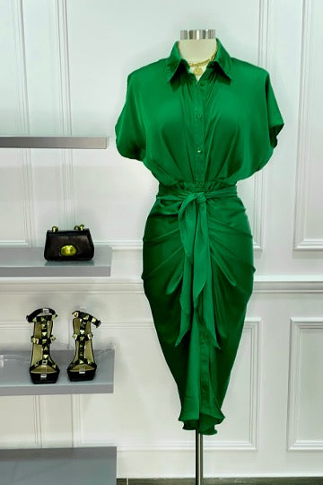 Introducing Fall Collection Emerald Satin Midi Dress