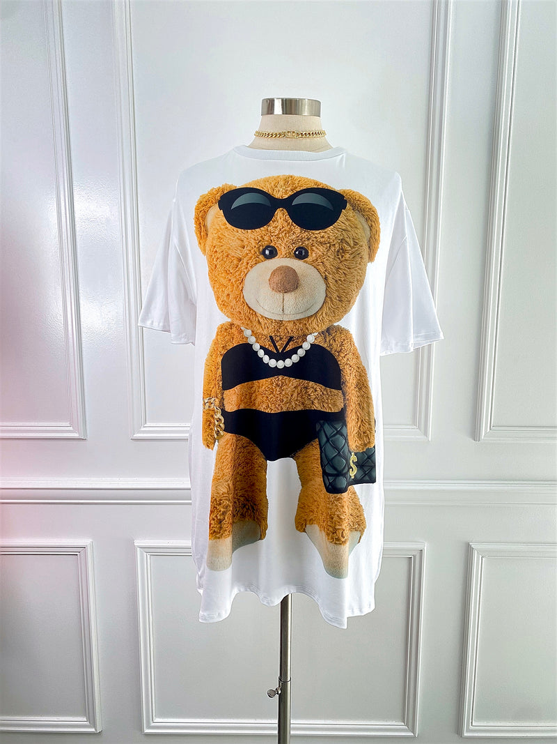 Chain Brown Teddy Bear T Shirt Dress