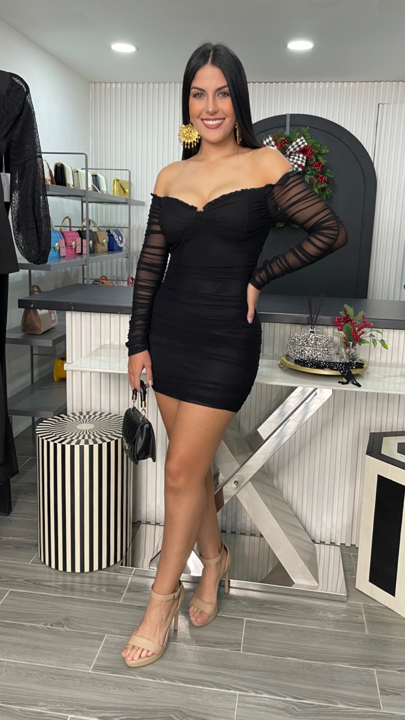 Ready In A Ruched Off Shoulder Midi Dress