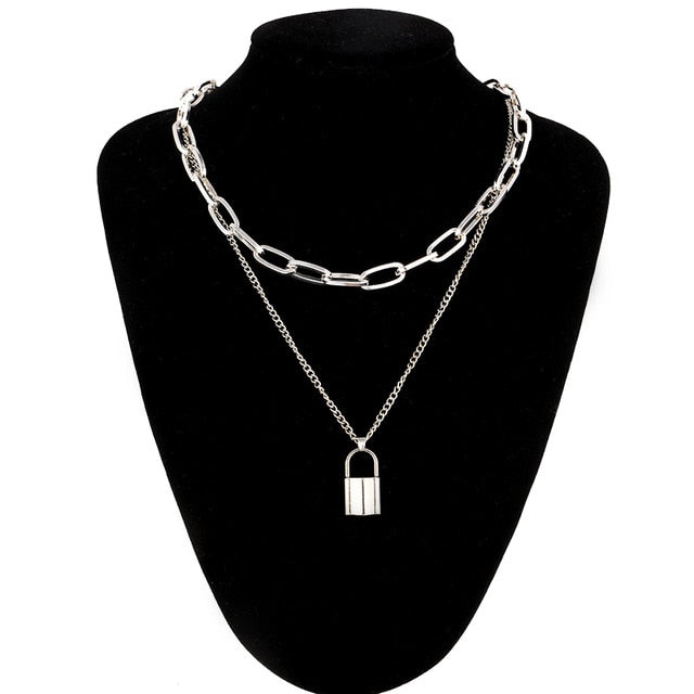 Chick Girl Double layer Lock Chain Necklace