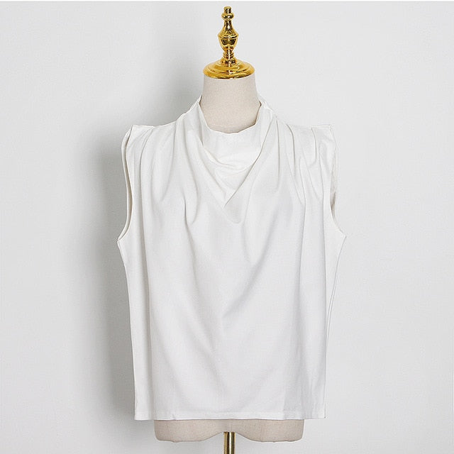 Turtleneck Sleeveless Ruched Top