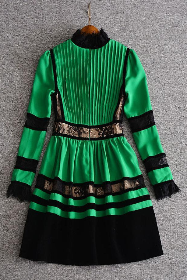 Autumn Fashion Green Stand Vintage Dress 1