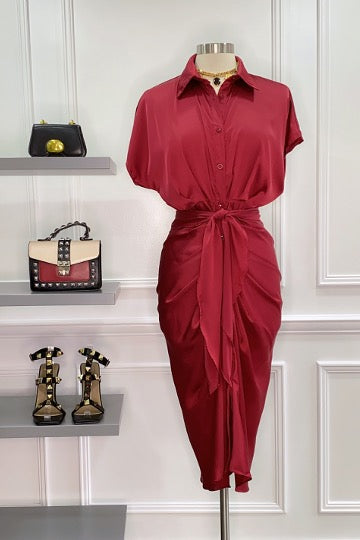Introducing Fall Collection Savvy Red Satin Midi Dress