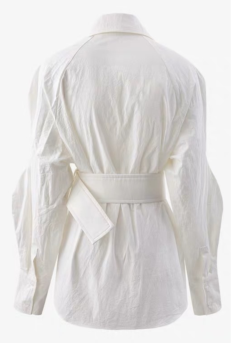 Tunic Dress Shirt Blouse + Belt White